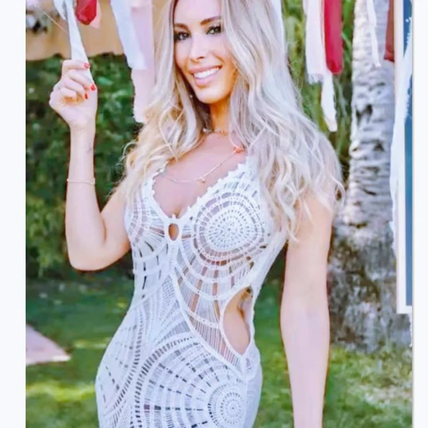 Vestido de playa de punto para mujer, vestido de longitud media ajustado y Sexy con cuello en V hueco, corte bajo, Ins