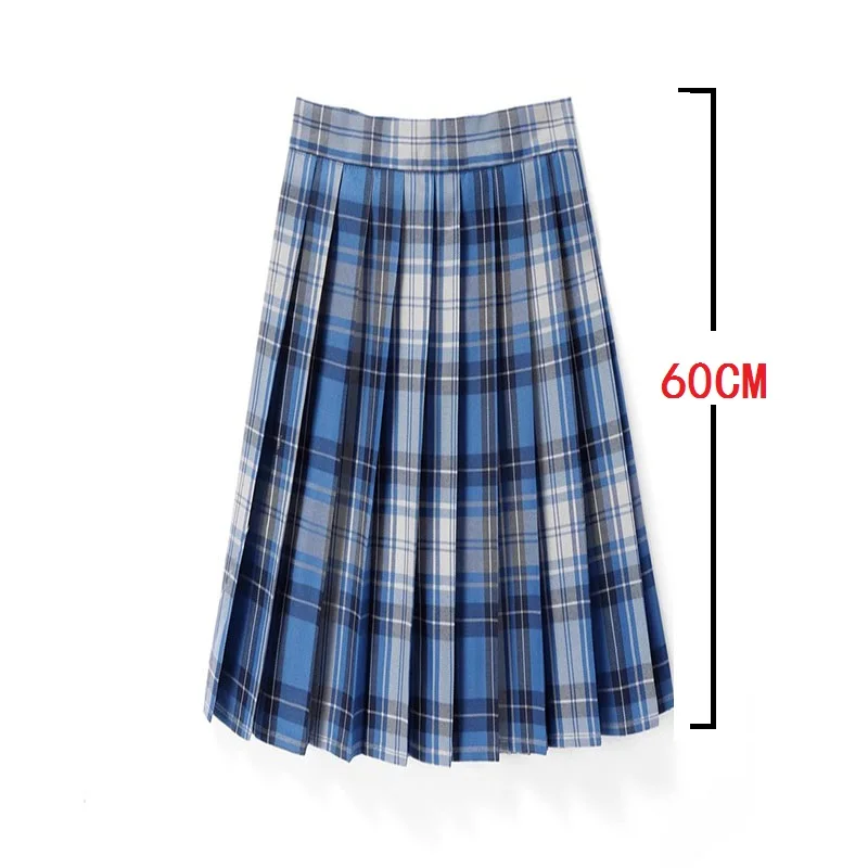 60CM Length High Waist Pleated Skirt Ladies Summer Clothes Women A Line Harajuku Korean Black Midi Skirt For School Girl Uniform