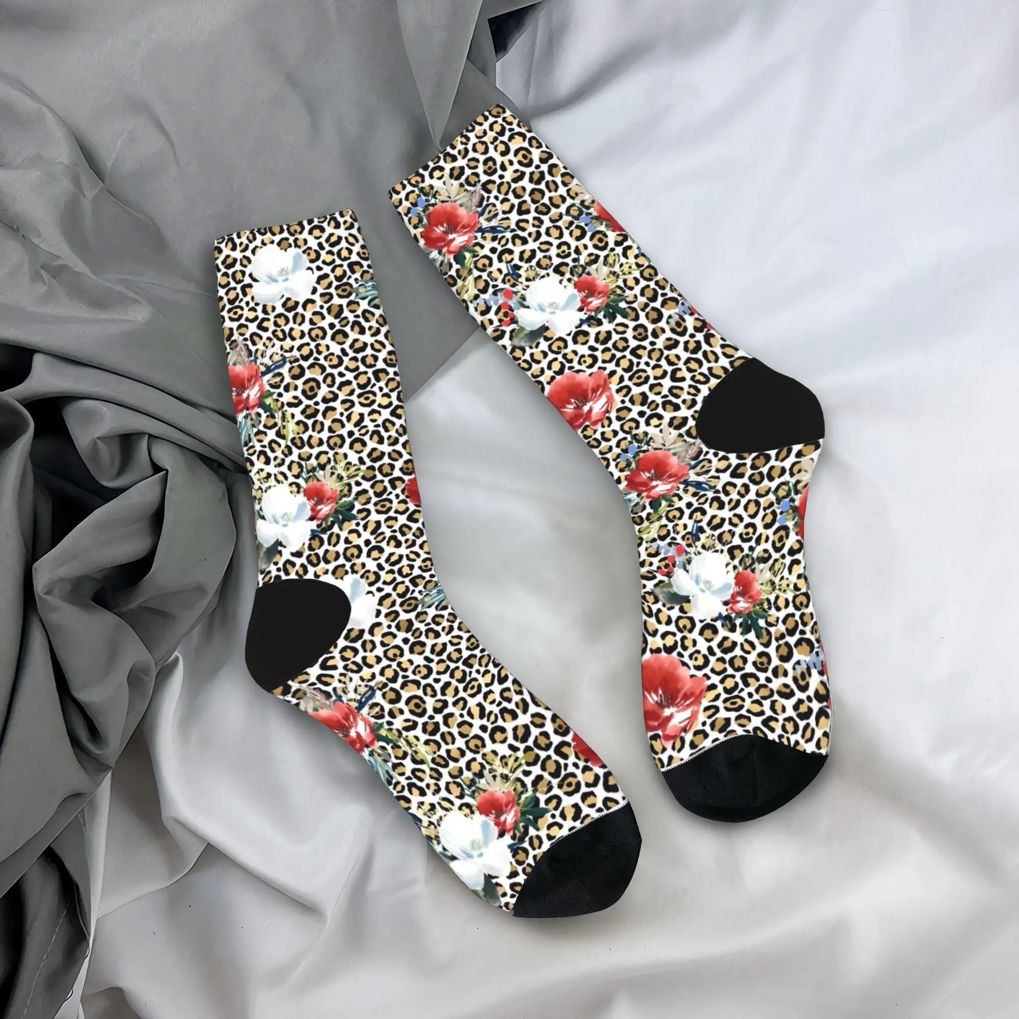 

Gold Leopard Print Red White Floral Stockings Printed Elegant Socks Autumn Anti Sweat Socks Unisex Men Running Sports Soft Socks