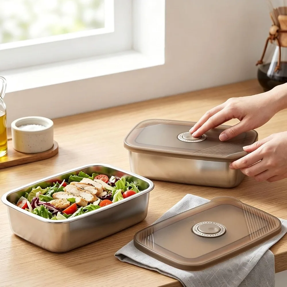 304 Stainless Steel Stainless Steel Lunch Containers 700ml/1100ml Airtight Lid Date Tracker Lid Containers