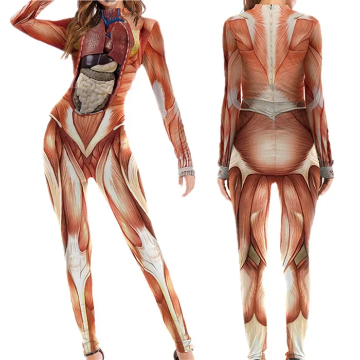 Muscle Suit Women Zentai Bodysuits Human Tissue Print Jumpsuit Carnival Catsuit Funny Cosplay Clothes Halloween Costume for Men