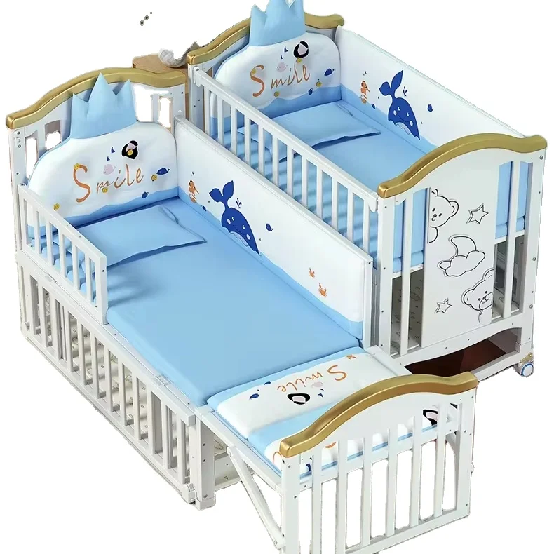 

2025 New White European Style Baby Cot Baby Bedroom Furniture Luxury Wood Crib for Newborn