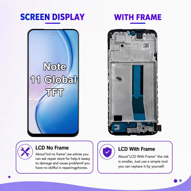 TFT Screen For Xiaomi Redmi Note 11 Global LCD Touch Screen For Redmi Note 11 Global Display 2201117TG LCD Digitizer Replacement