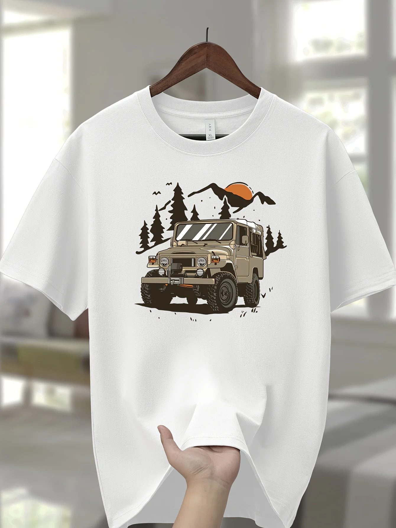 

Men's 100% Cotton Graphic T-Shirt - Casual Sports Style Crew Neck Short Sleeve Tee with Cartoon Off-Road Vehicle
