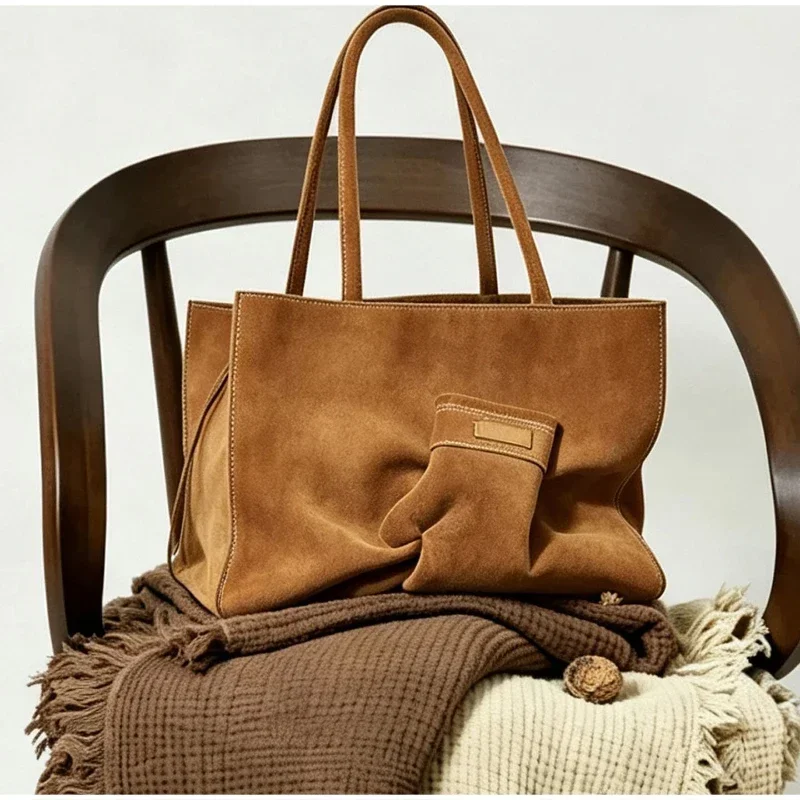 New Vintage Women Tote Bag Large Capacity Shoulder Handbag Retro Solid Color Top‑handle Bag Work Daily Shopping Ladies Purse