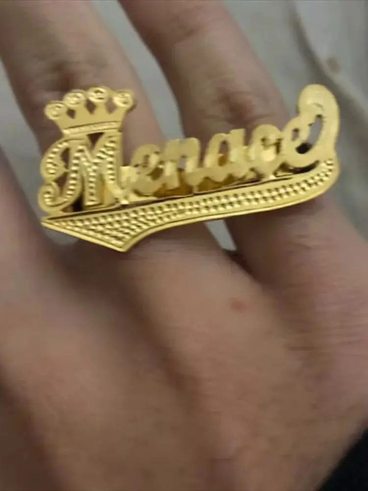DHQH Customized Name DoubleFinger Ring with Crown Gold Personalized Hip Hop Ring for Men and Women Fashion Punk Letter Ring Gift