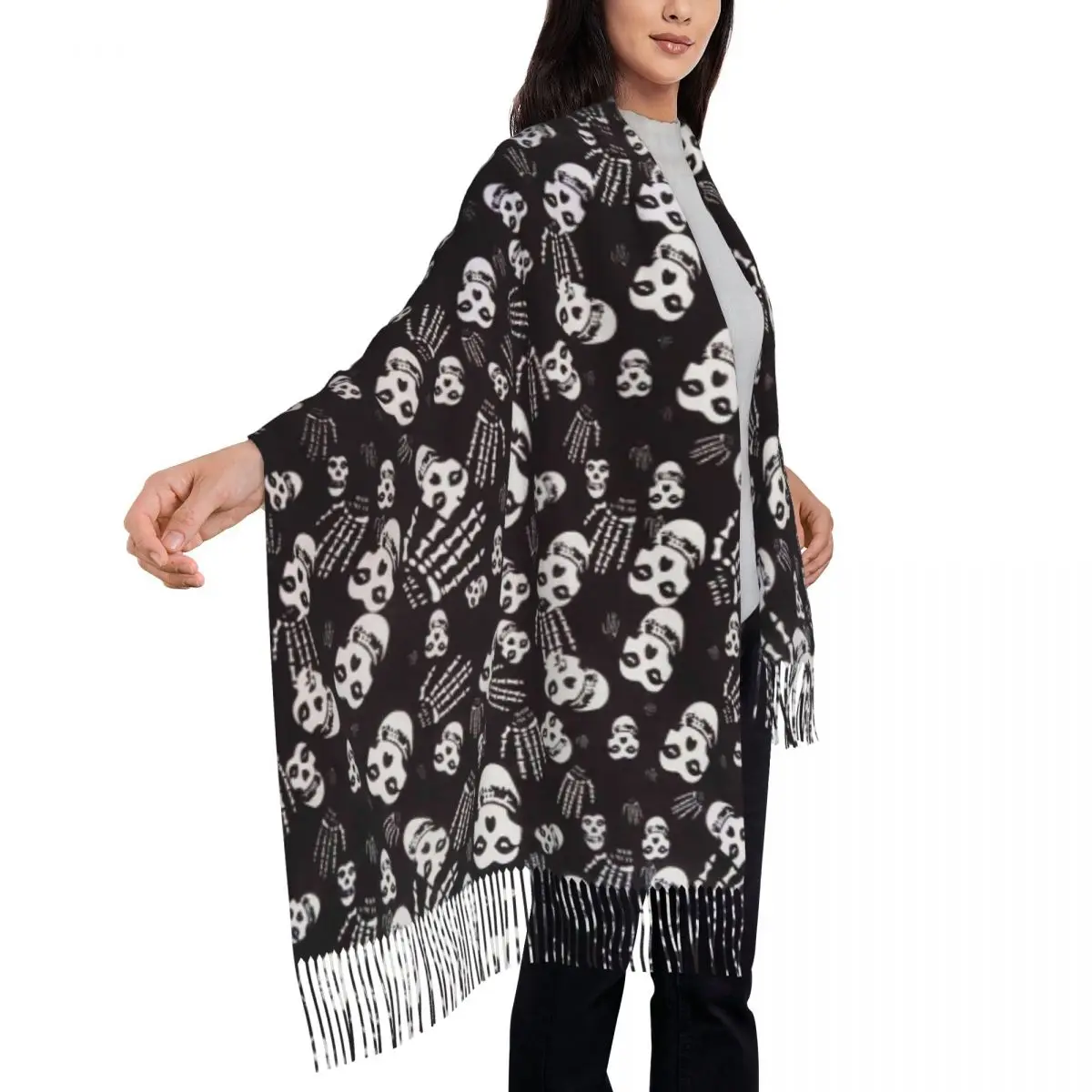

Misfits шарф с черепом, шарфы с кисточками для женщин, мягкие теплые шали и накидки, большая осенне-зимняя шаль