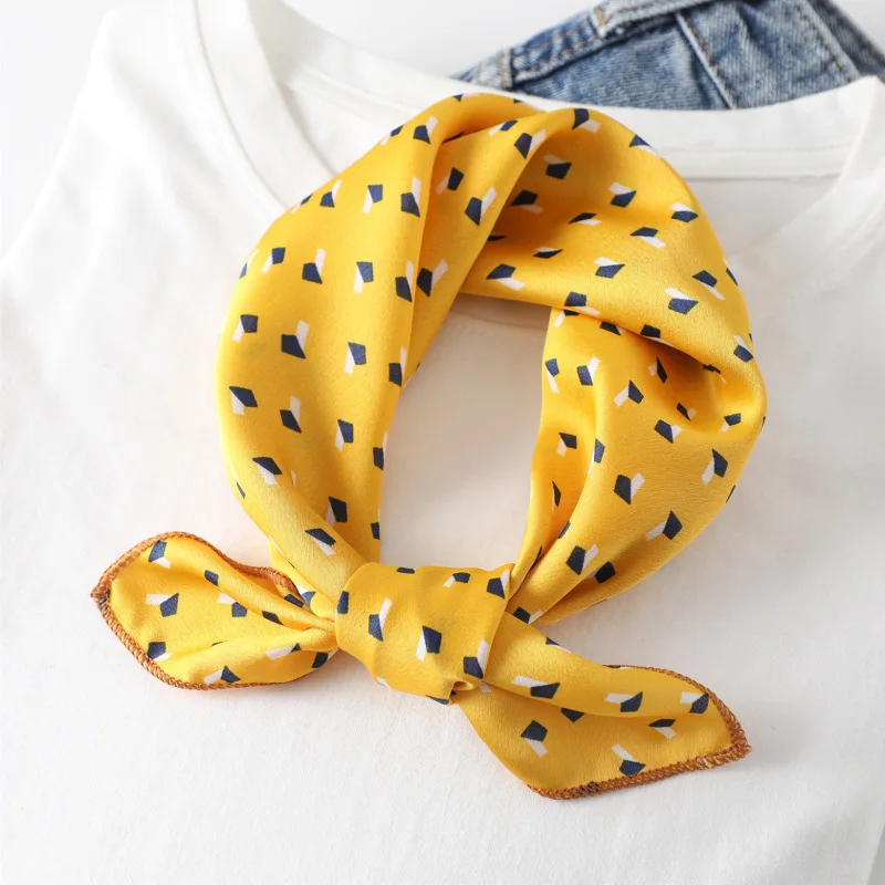 New satin-like imitation silk scarf for women, printed square scarf 50cm, polka dot and stripe patterns, various neckerchief