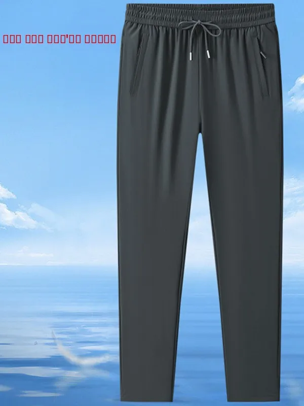 

High-Quality Ice Silk Men's Sport Pants Quick-Dry Loose Straight Leg Summer Cooling High Elasticity Casual Trousers