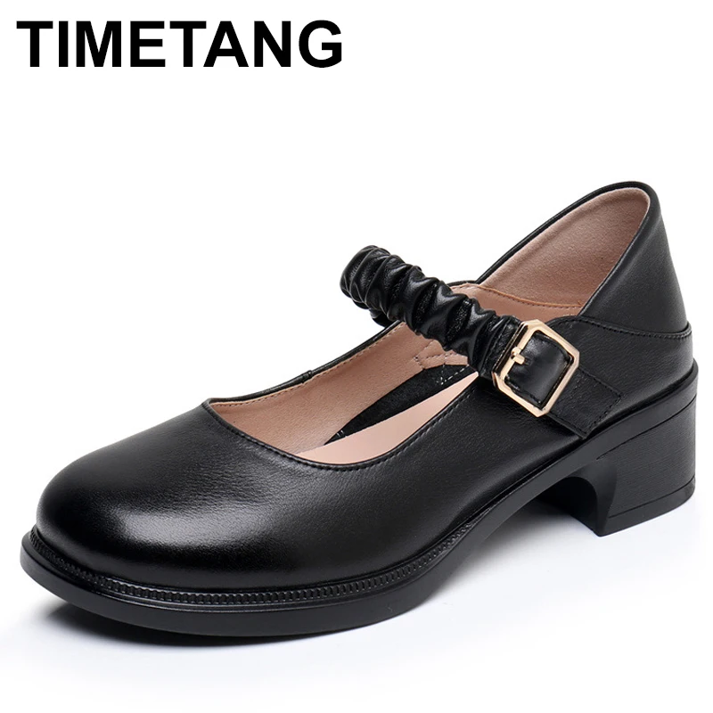 

Round Toe Pumps Comfortable Shoes New Spring Autumn High Heel Shoes Platform Women Genuine Leather Shoes Large Size