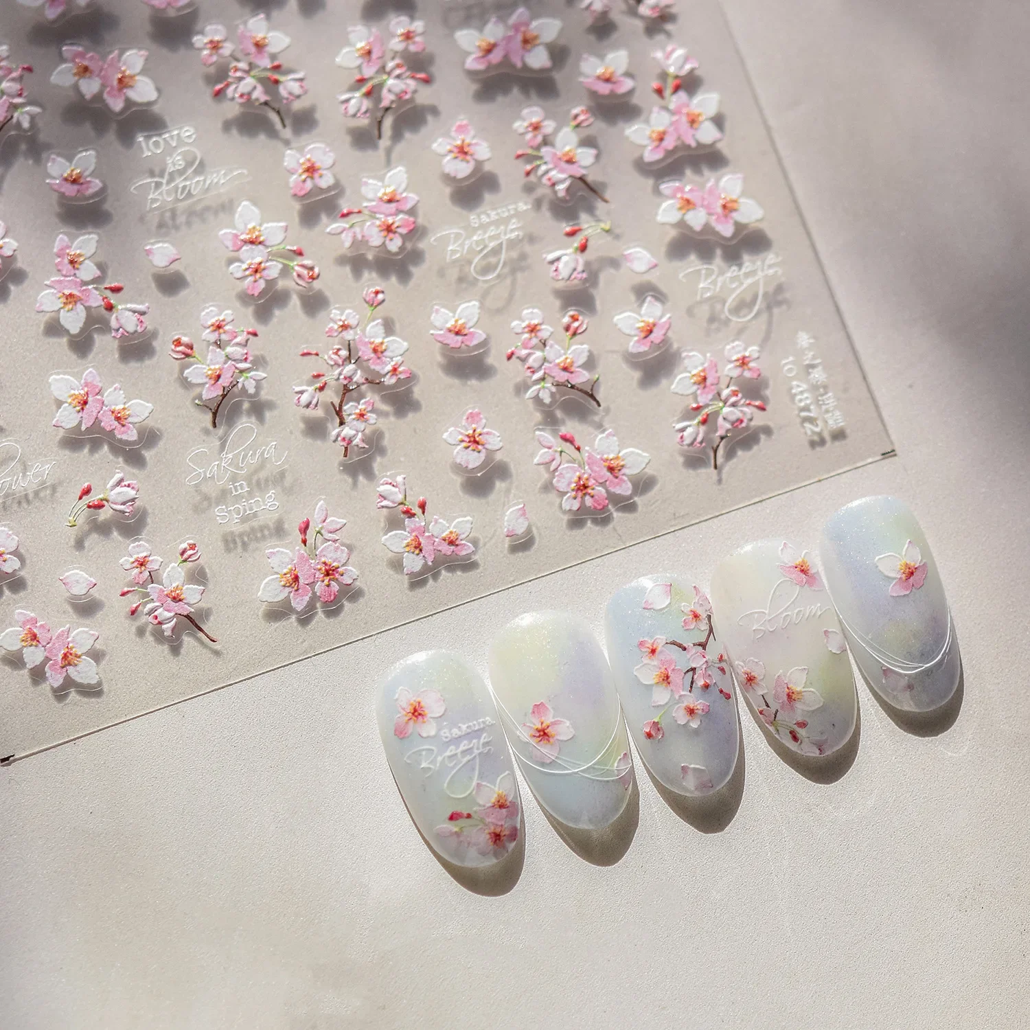 Japanese Nail Parts 5D Reliefs Cherry Blossom Self Adhesive Nail Art Stickers DIY 2025 Summer Flower Manicure Decoration Decals