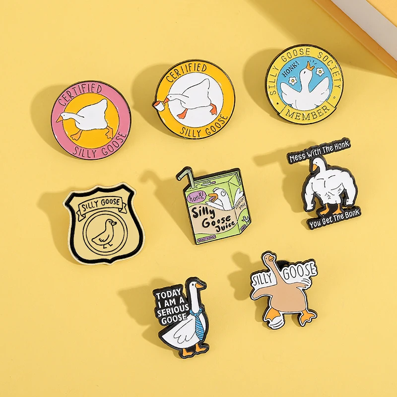 

Silly Goose Juice Enamel Pins Honk Serious Goose Brooch Lapel Badge Accessories Cartoon Animal Jewelry Gift for Friends