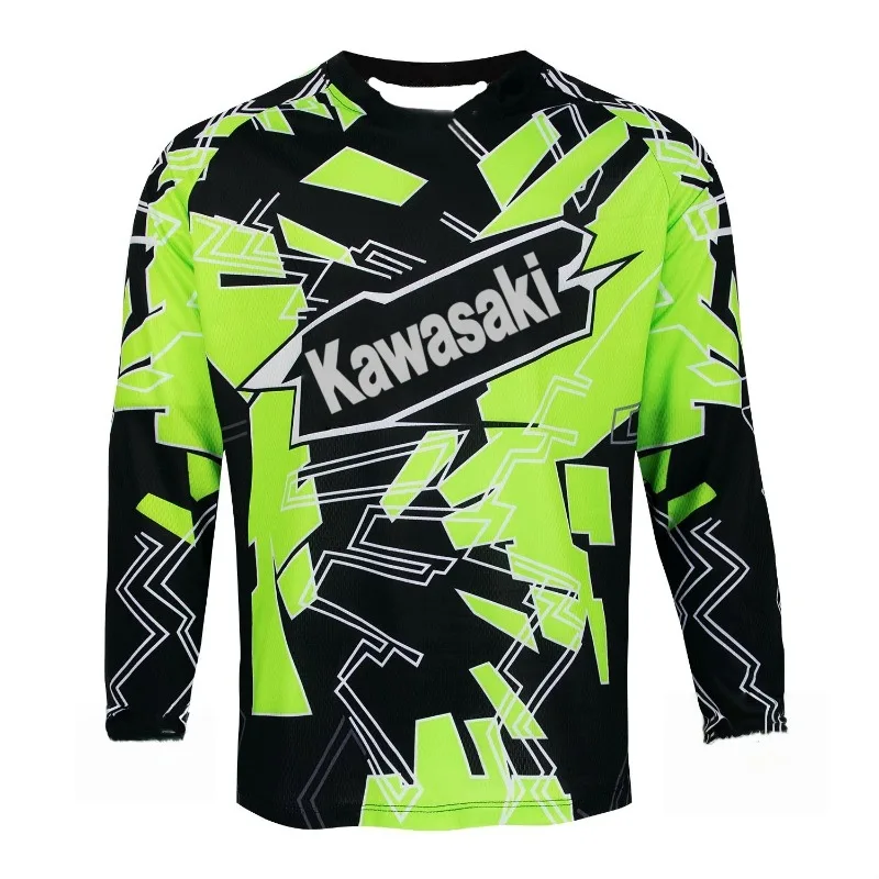 تي شيرت Kawasaki Creative ثلاثي الأبعاد مطبوع للرجال بأكمام طويلة، مسامي لركوب الدراجات الجبلية على الطرق الوعرة والجري والمشي لمسافات طويلة والتجفيف السريع