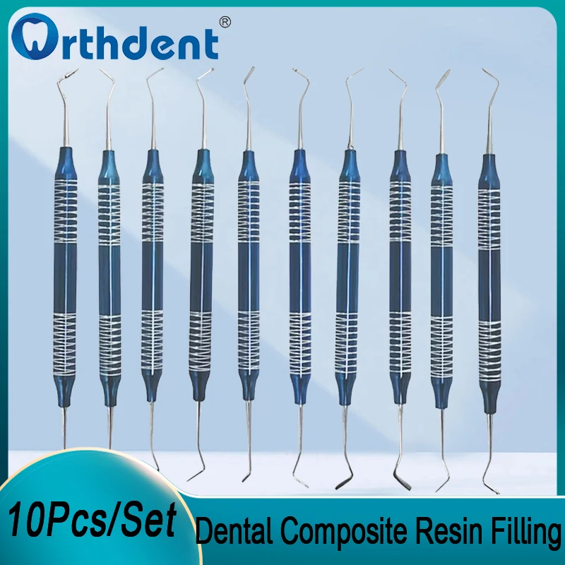 10 Pcs/Set Dental Composite Resin Filling Spatula Double-Head Titanium Plated Head Fill Aesthetic Restoration Knife Dentist Tool