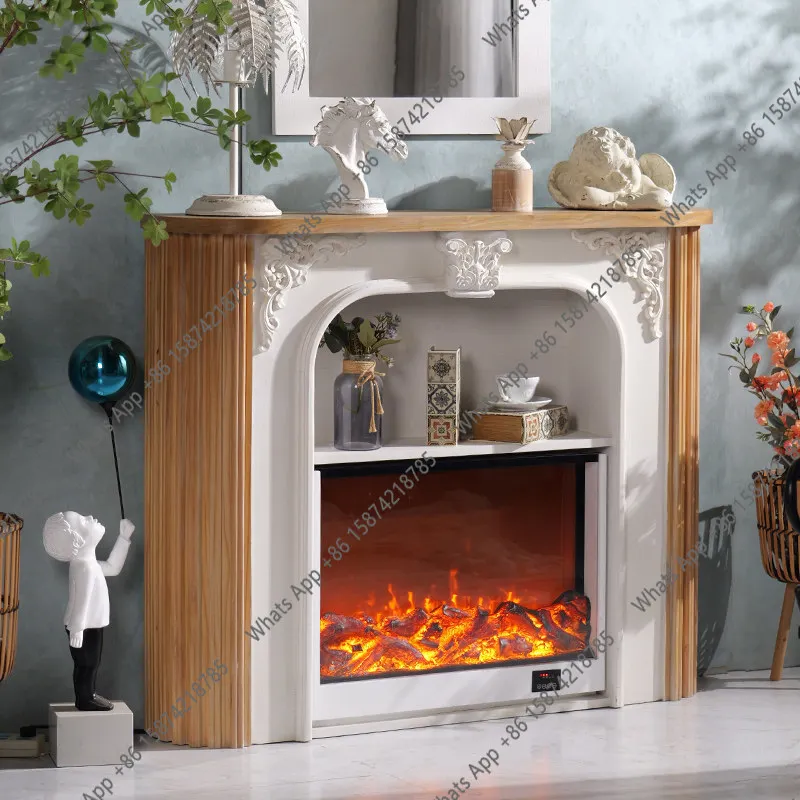 Fireplace decorative cabinet French retro engraved fireplace decorative cabinet white engraved design suitable for living room