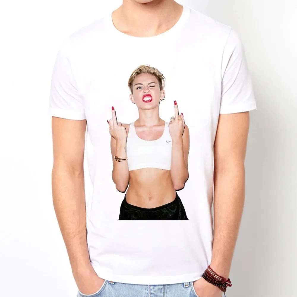 Funny Miley Cyrus Ice Cream Music T-shirt Mens Short Sleeve White T Shirt 100% Cotton Tops Tees