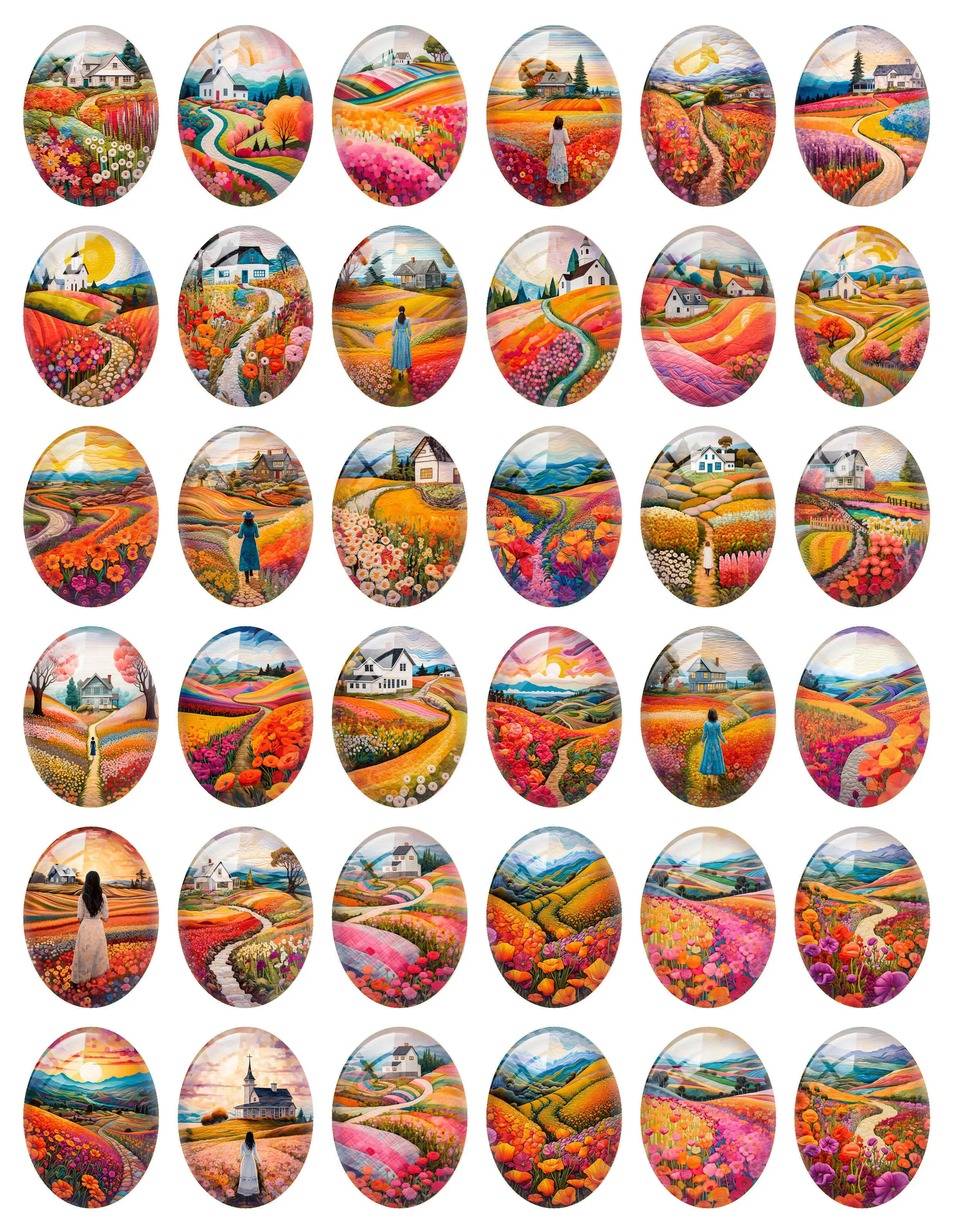 10pcs/lot Oval Sea of Flower Autumn Fall Girl's Back Country Photo Glass Cabochon Flatback Demo Cameo Diy Jewelry Making