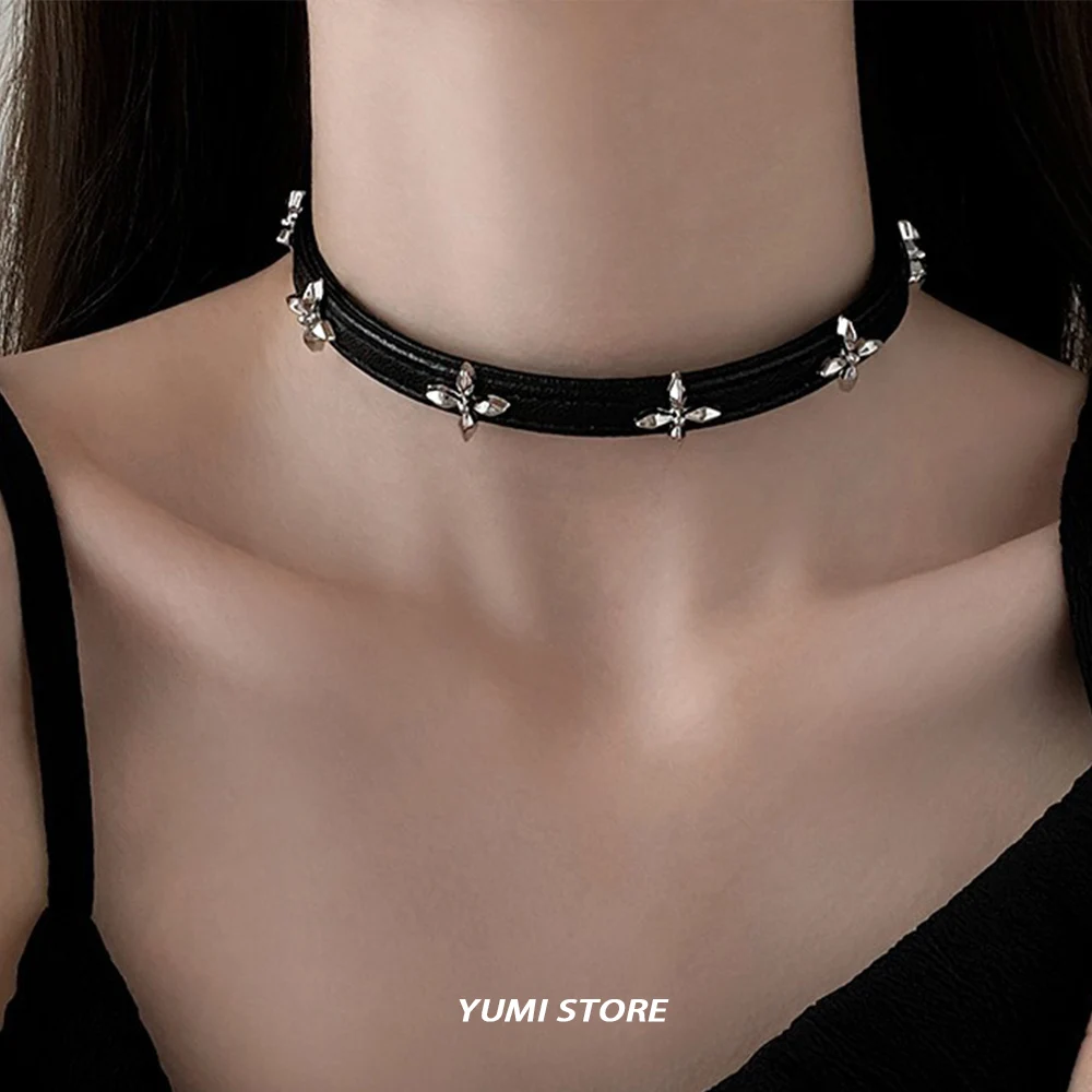 2024 Vintage Luxury Cross Necklace For Women Fashion Punk PU Leather Choker Collar Chain Jewelry Cool Stuff Couple Accessories