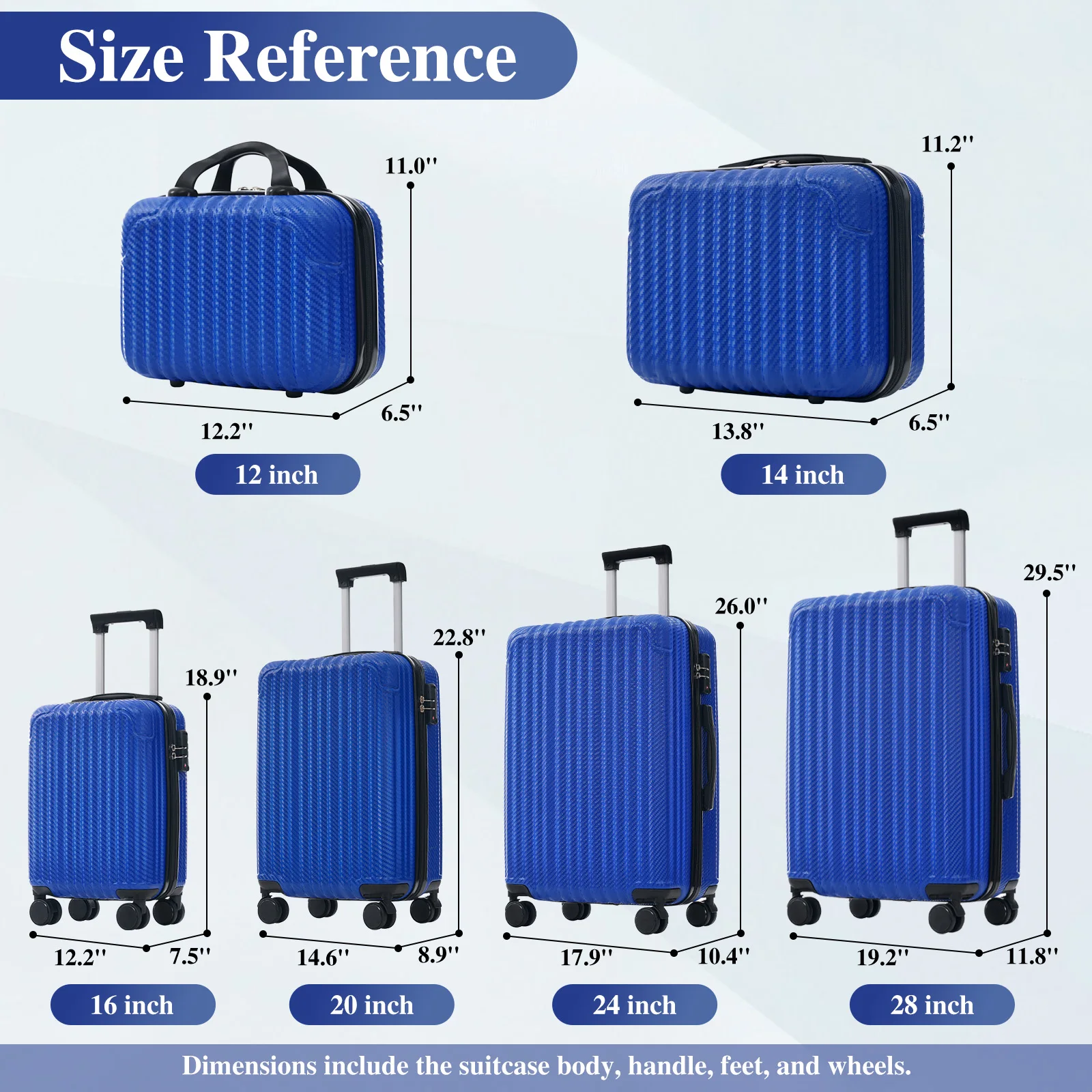6-Piece Luggage Set, Durable Hardshell ABS Suitcase With Spinner Wheels, TSA Lock, Side Hooks, Lightweight Carry-On & Checked Luggage