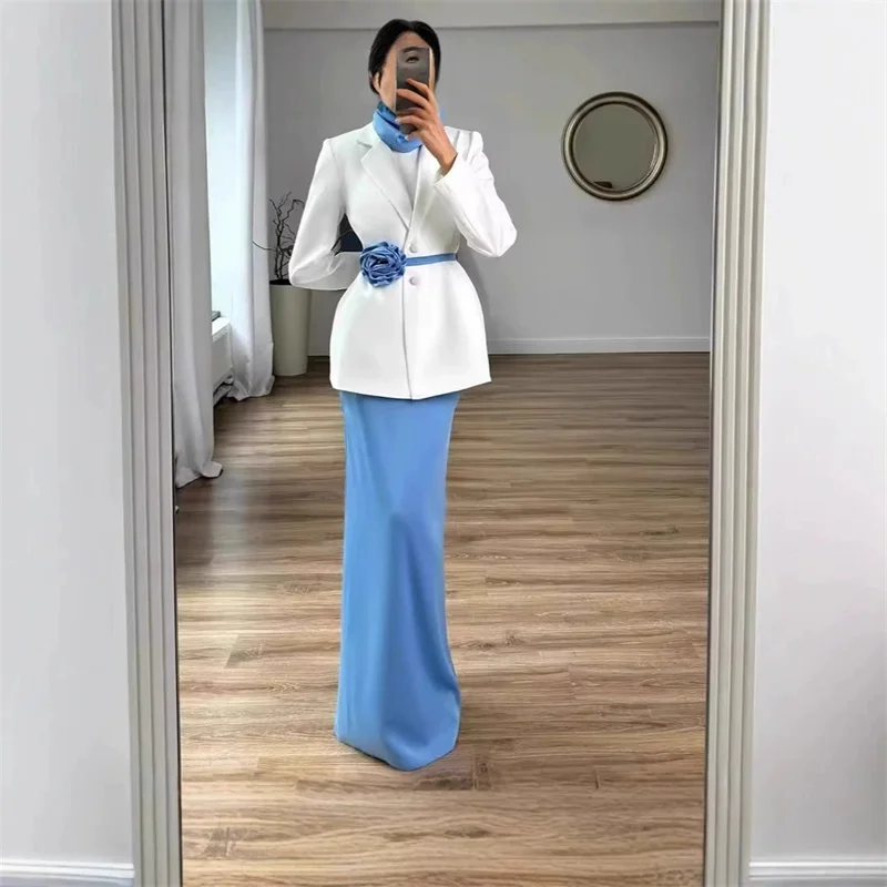 Sukienka damska z szalem z Arabii Saudyjskiej, 2-częściowy damski komplet spódnica, kwiatowa marynarka + długa suknia wieczorowa, formalna suknia na urodziny.