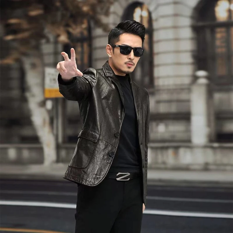 Men Real Leather Jacket Male Casual Motorcycle Fleece Coat Man  Jackets Clothing Streetwear Genuine   G121