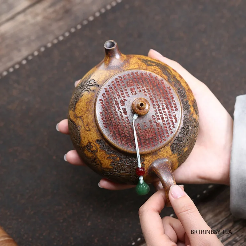 التقليد ييشينغ الأرجواني الطين إبريق الشاي اليدوية التنين النمر نمط براد شاي غلاية التجميل المنزلية الصينية Zisha طقم شاي 290 مللي #4