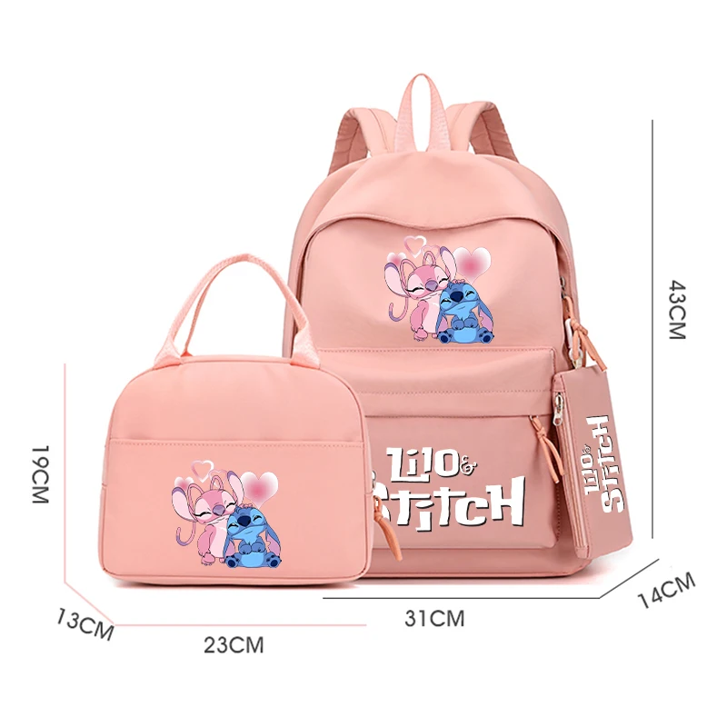 3Pcs/set Disney Lilo Stitch Cartoon Backpack with Lunch Bag for Boy Girl Back To School Schoolbag Student Comfortable Travel Set