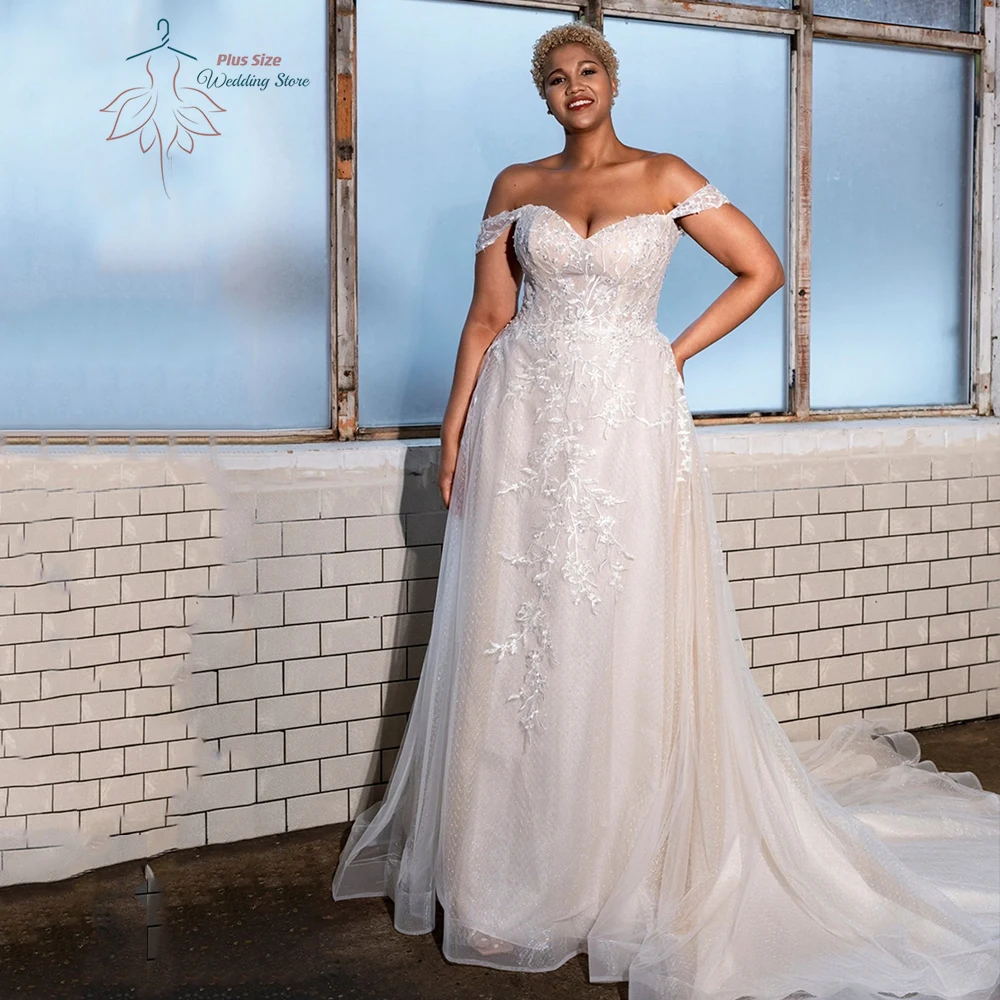 Elegant Tulle Wedding Dresses Plus Size Sweetheart Neck 3/4 Sleeves Bride Gowns Appliques Sweep Train A-Line Robe De Mariee 2025