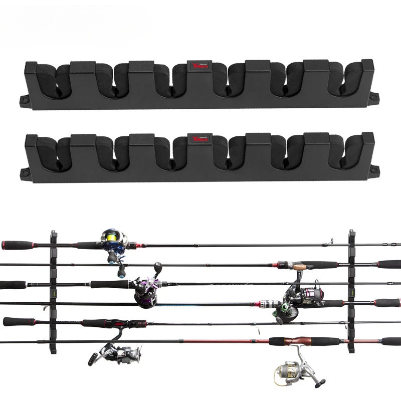 Booms Fishing WV5 Horizontal 6-Rod Rack Fishing Rod Holder Pole Storage Tool Wall Mount Modular for Garage Fishing Accessories