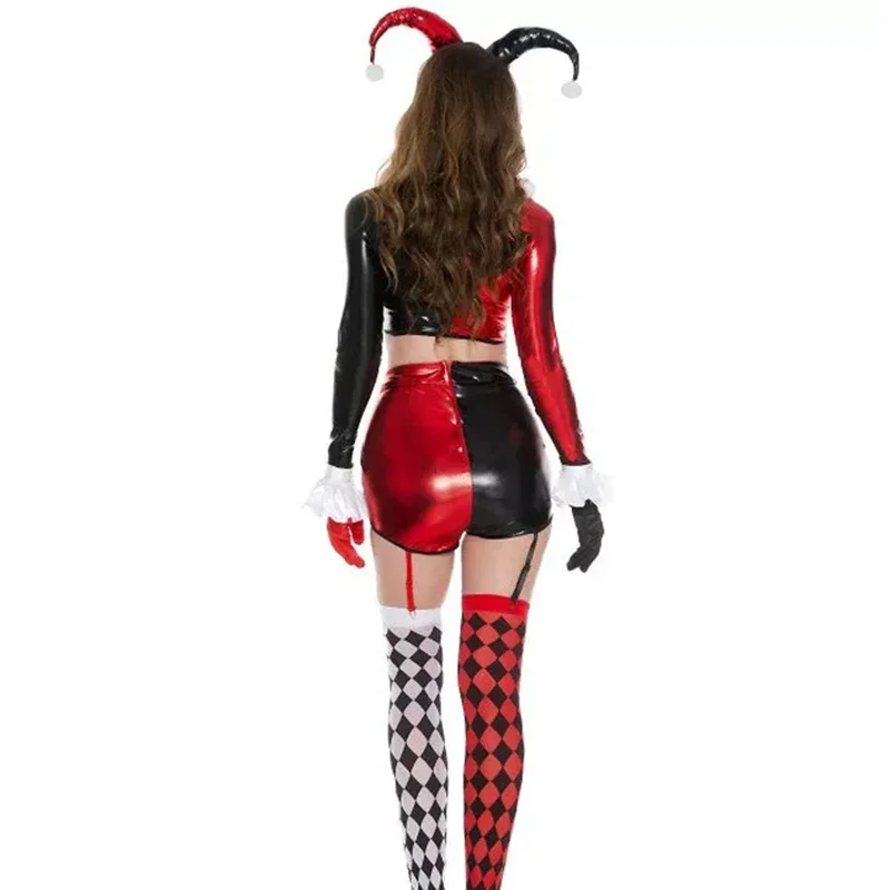 Nuevo disfraz de payaso Sexy ajustado de rendimiento negro de circo de Halloween disfraz de payaso de película de Halloween disfraz de juego de rol disfraz de entrenador Warcraft