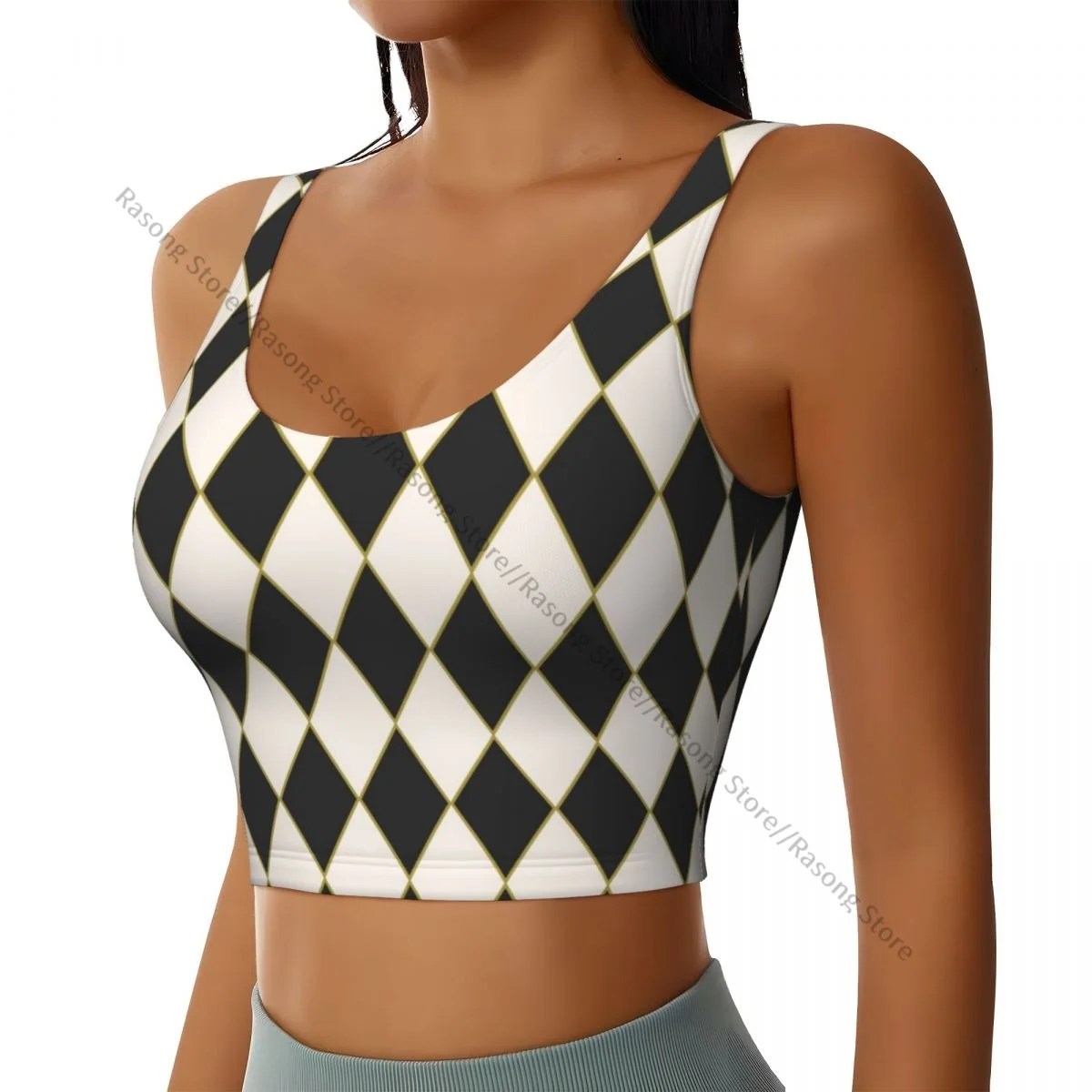 Women Sexy Sports Vest Harlequin Plaid Female Streetwear Sport Lingerie Tee Crop Top