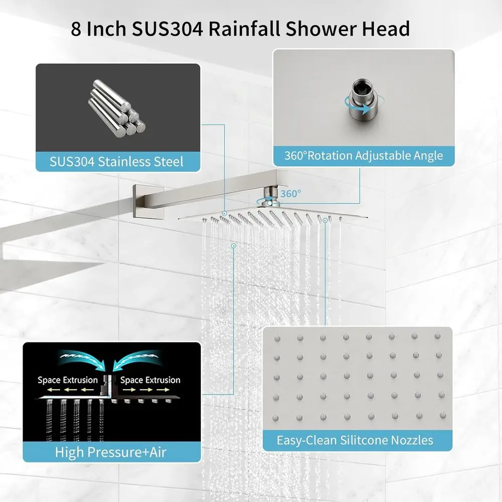 8 نظام دش مطري من النيكل المصقول برأس مربع وبخاخ محمول 2 في 1 #3