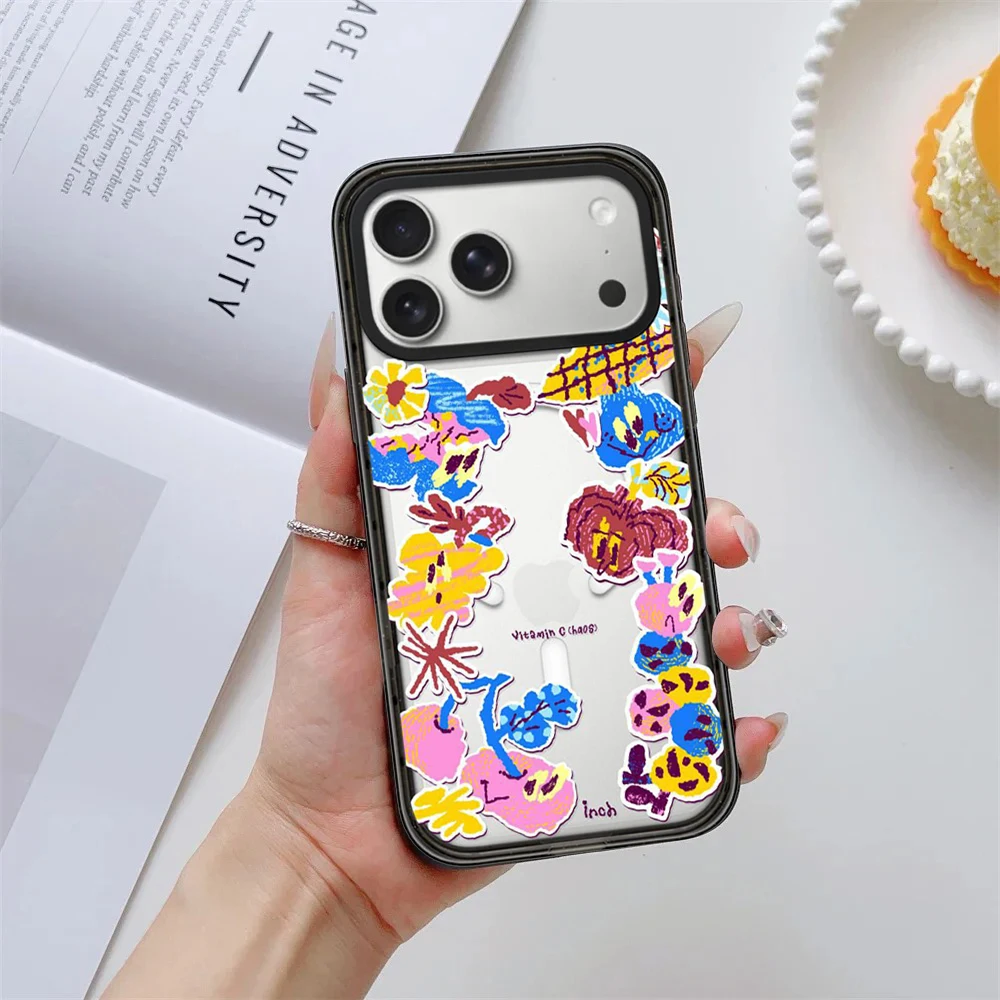 

Graffiti Pumpkin Cherry Impact Black Border Magnetic Phone Case Cover for IPhone 12 13 14 15 16 17 Pro Max Case for IPhone 17