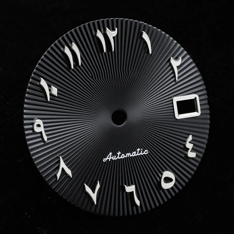 Циферблат часов 28,5 мм со стрелками, арабские цифры, радиальная текстура, Sunray, подходит для NH35 NH36, циферблаты, автоматический механизм