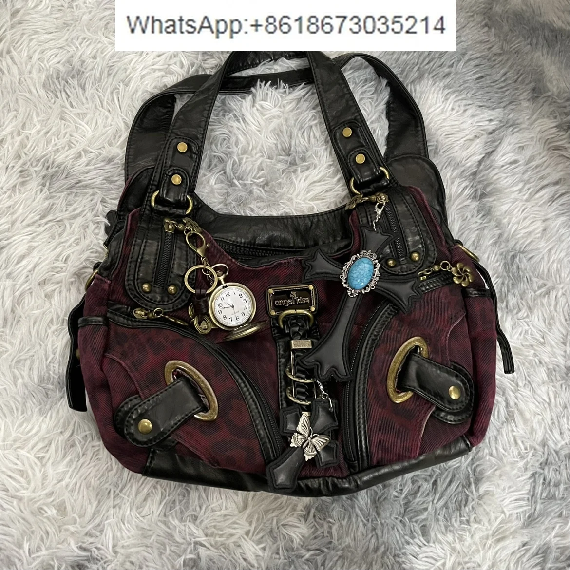 

Angel retro Y2K millennial babes vintage subculture European and American street leopard print shoulder messenger bag