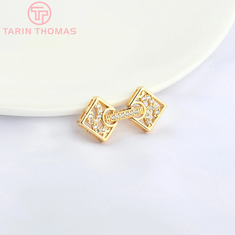 (5078)4PCS 13x27MM 24K Gold Color Brass with Zircon Bracelet Necklace Connector Clasp High Quality Diy Jewelry Accessories