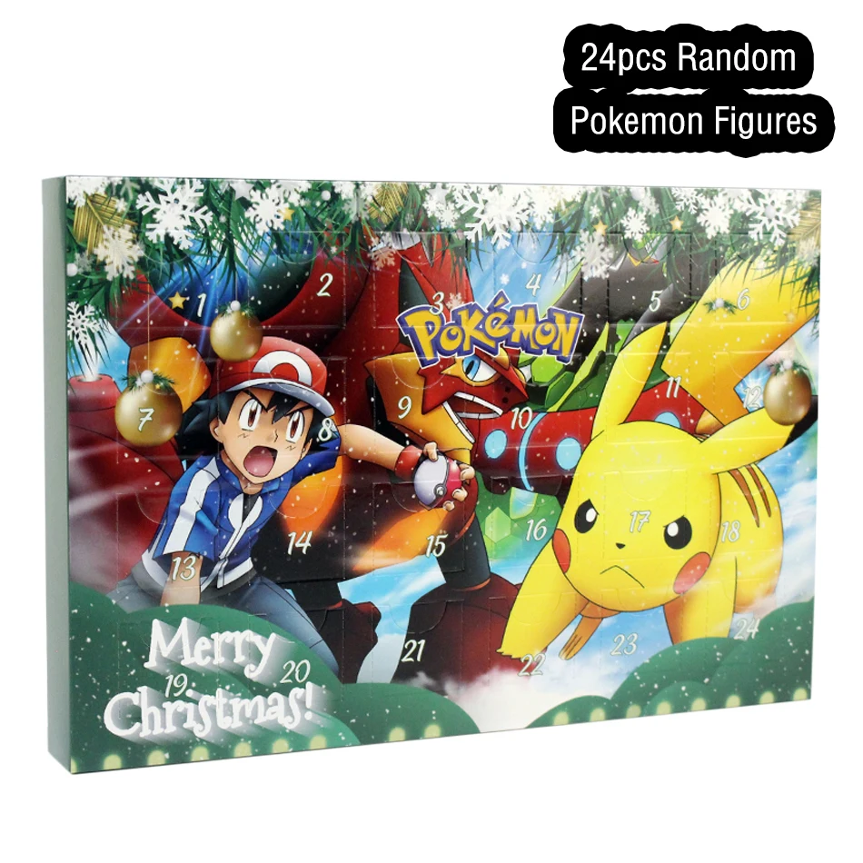 Pokemon Green Theme Christmas Advent Calendar Box Pikachu Anime Figure Cartoon Model Collections Kid Toy Birthday Halloween Gift