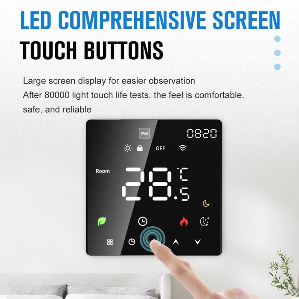 Smart Thermostat for Home Touchscreen WiFi Voice Tuya App Programmable Temperature Control IP20 Protection Auto/Manual Mode Digi