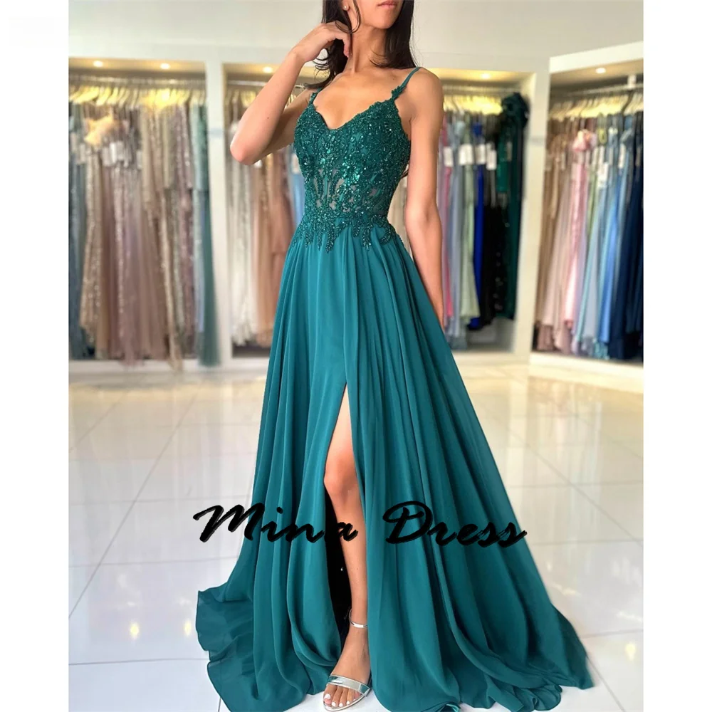 

Mina Spaghetti Straps Elegant Party Dresses 2024 for Wedding Dresses for Formal Occasions Embroidery Side Slits Ball Gowns Prom