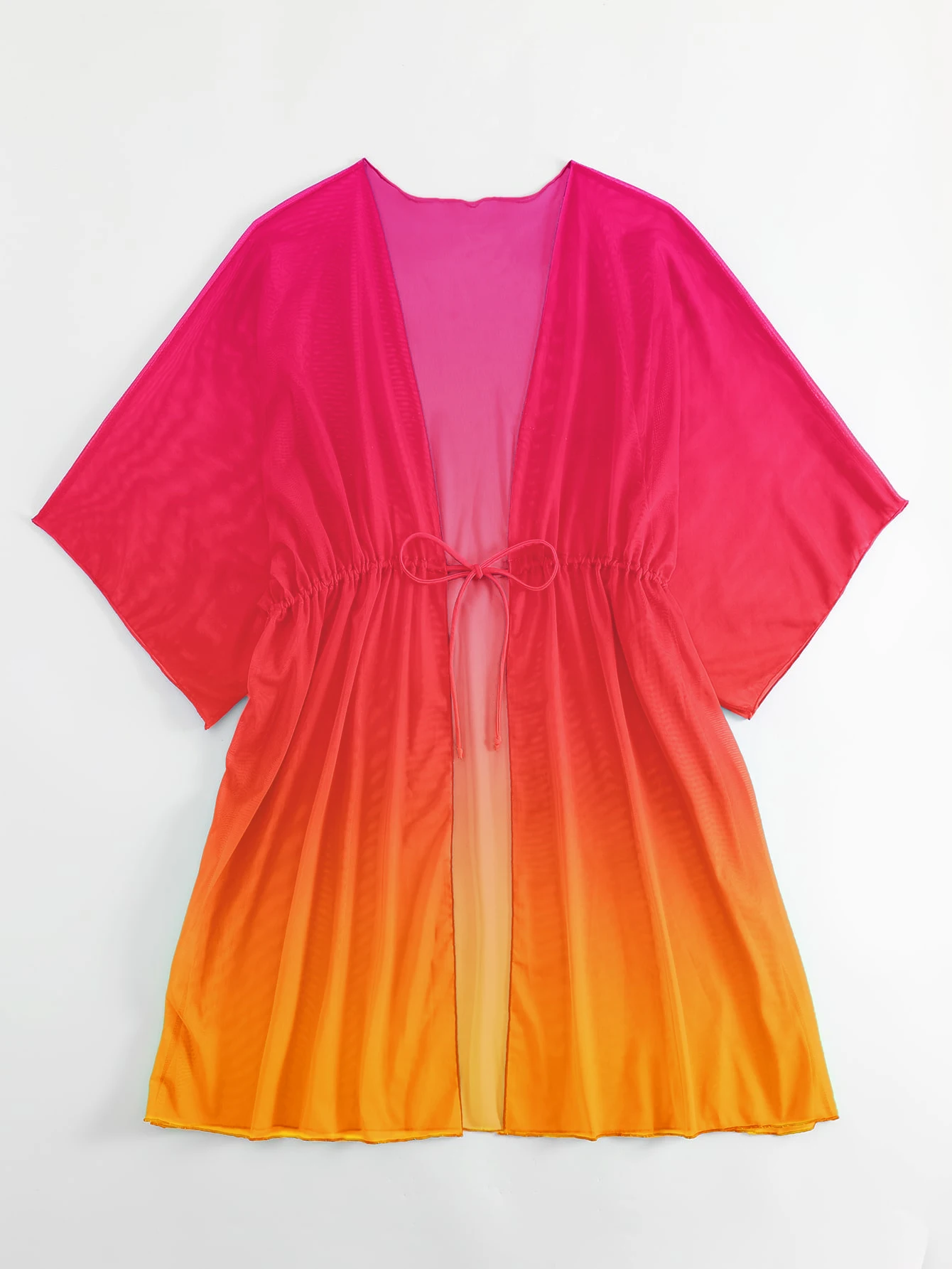 วันหยุดฤดูร้อน V คอสั้นแขนเสื้อ Beachwear COVER UP Gradient พิมพ์ Lace Up One Piece ชุดว่ายน้ําแฟชั่นผู้หญิงชุด
