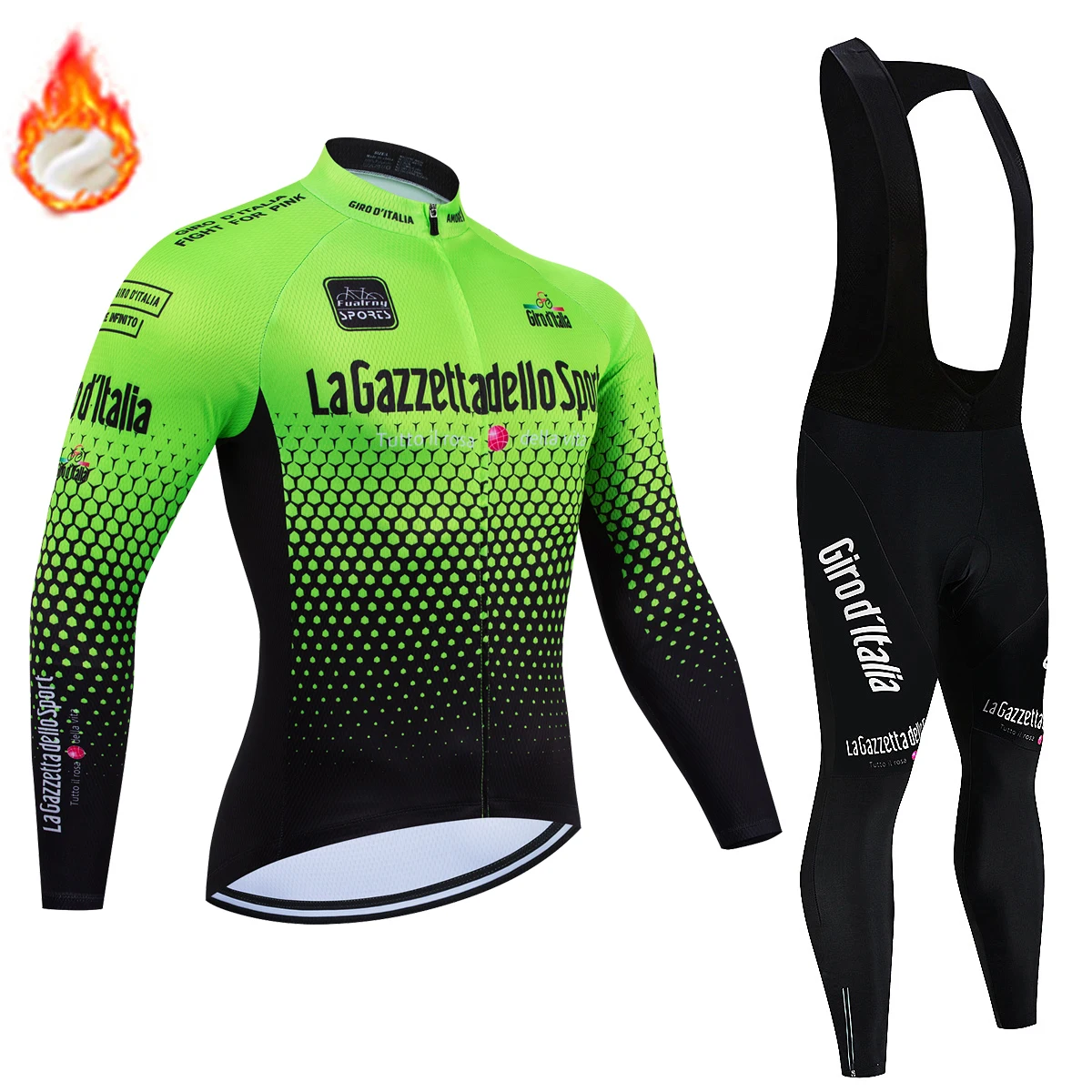 Herren Winter Thermo Fleece Radtrikot Sets Langarm Fahrradbekleidung MTB Bike Wear Tour De Italy 2024 Fahrradanzug – Detail 6
