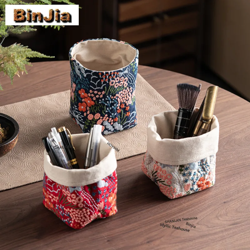 

Sashiko Embroidered Floral Fabric Tea Cozies Antique Hoppocket Tea Cozy For Teapot Portable Bag Travel Tea Set Bag Tea Ceremony