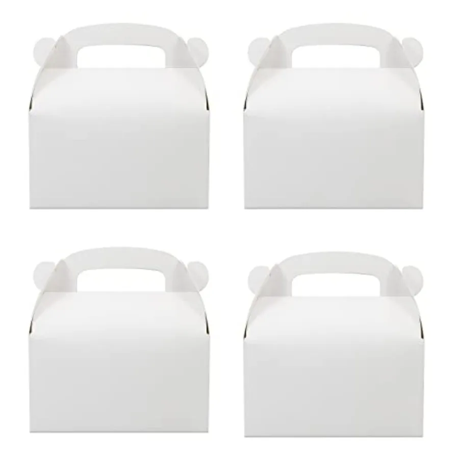 

30-Pack White Party Favor Treat Boxes, Goodie Gable Paper Gift Boxes with Handles. Perfect for Wedding, Birthday, Graduation, B