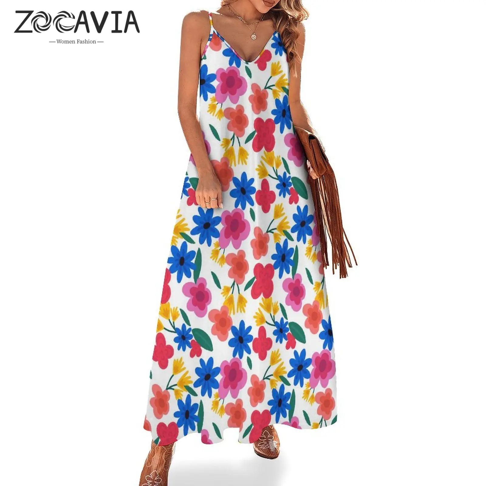

Flower pattern suspender and ankle length dress
