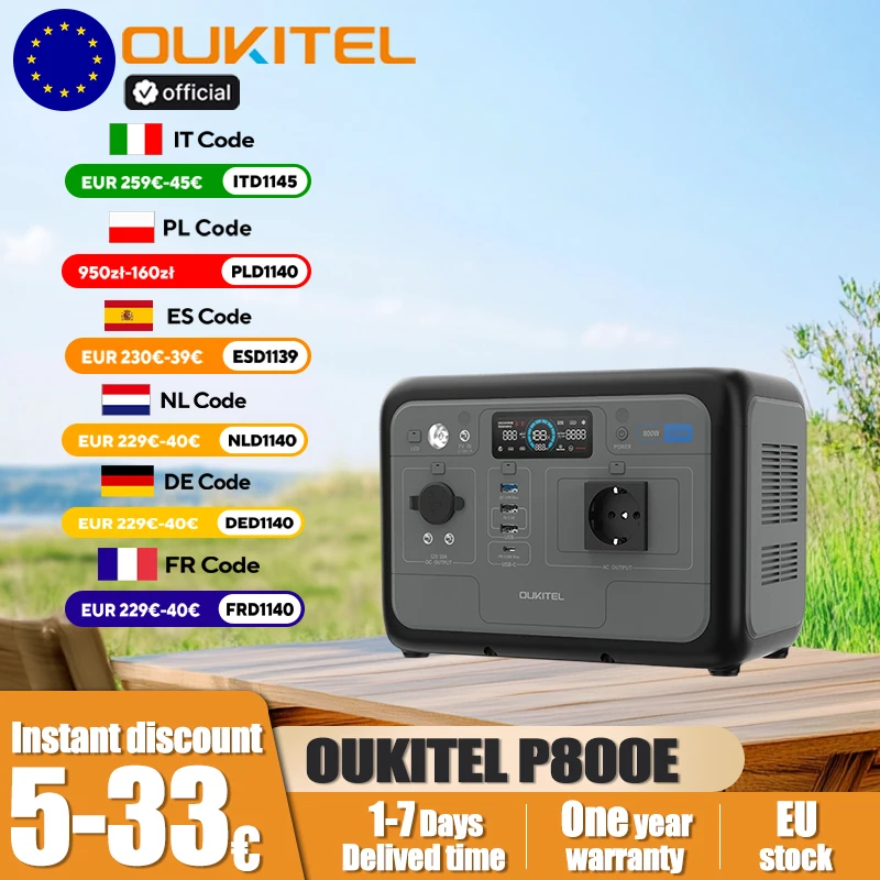 OUKITEL P800E Przenośna Stacja Zasilania 800W Moc Wyjściowa 512Wh LiFePO4 Rodzinna Zastosowanie na Kempingu Zewnętrzne Zasilanie Zapasowe Mobilne Zasilanie