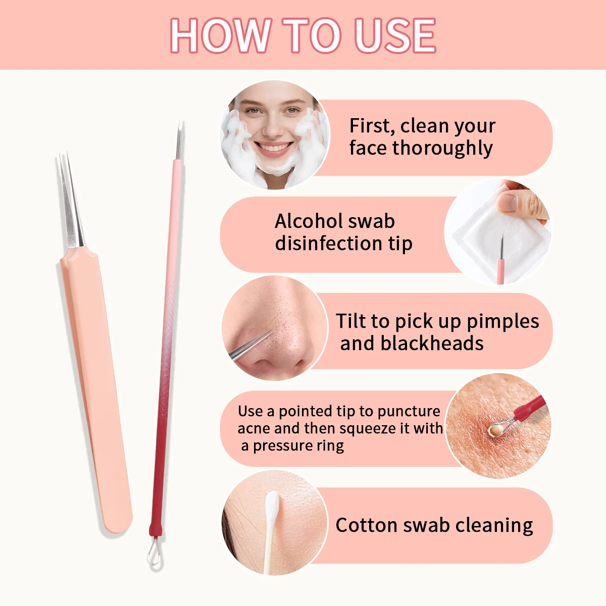 3-delige acne-naald, ultrafijne acne-naald voor het verwijderen van mee-eters en het gezichtsreiniging van acne, professioneel schoonheidshulpmiddel.