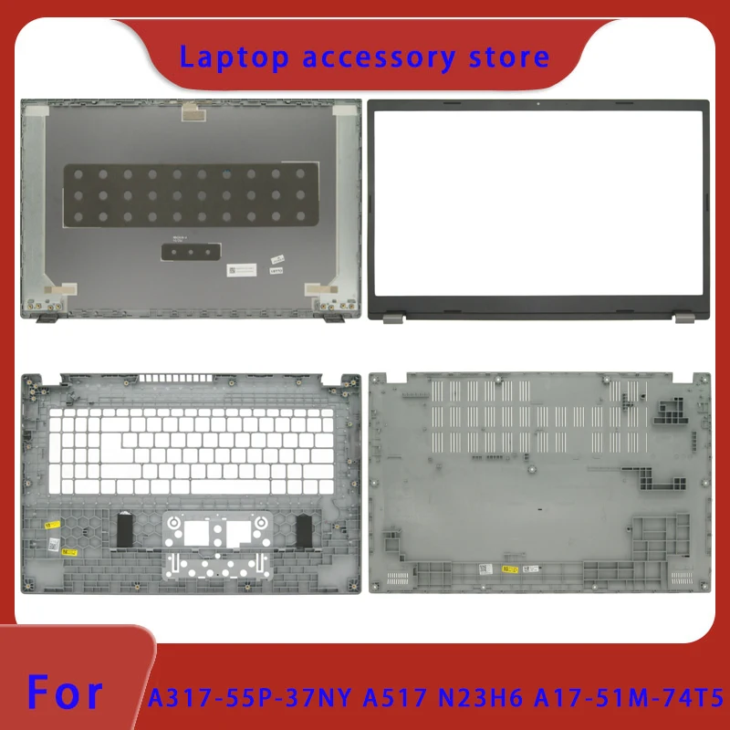 Подходит для ноутбука Aspire 5 17 A517-58M-36HF N23H6: задняя крышка ЖК-экрана, передняя панель, подставка для рук, нижняя часть корпуса, петли ABCD, серый цвет.