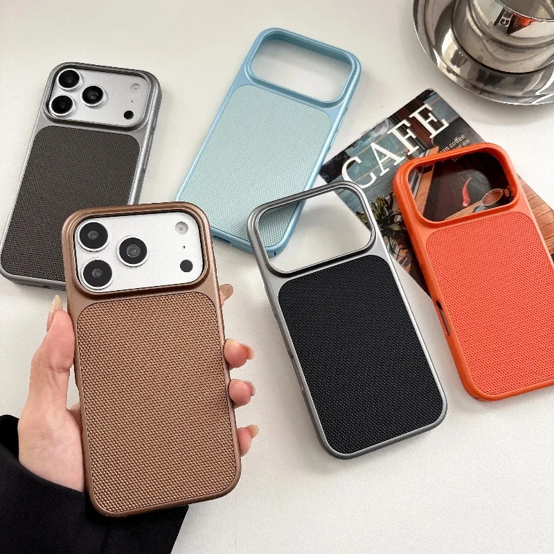 Luxury Cooling Metallic Paint Diamond Grid Pattern Texture Case For iPhone 18 17 16 15 14 Pro Max Shockproof Hard PC Matte Cover view 4