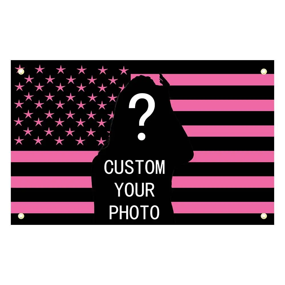 مخصص الوردي الأسود أمريكا أعلام الولايات المتحدة الأمريكية نسيج راية صمم صورتك الخاصة لغرفة النوم في الهواء الطلق مطعم بار جدار ديكور الطرف