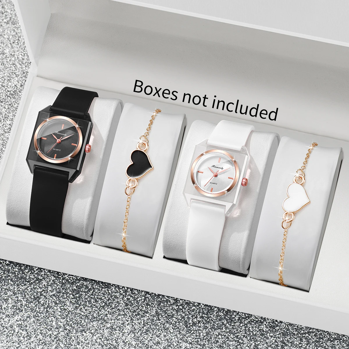 4PCS Fashion Rectangle Women Watches Heart Bracelets Set Silicone Band Ladies Quartz Wristwatches Relogio Feminino(Without Box)